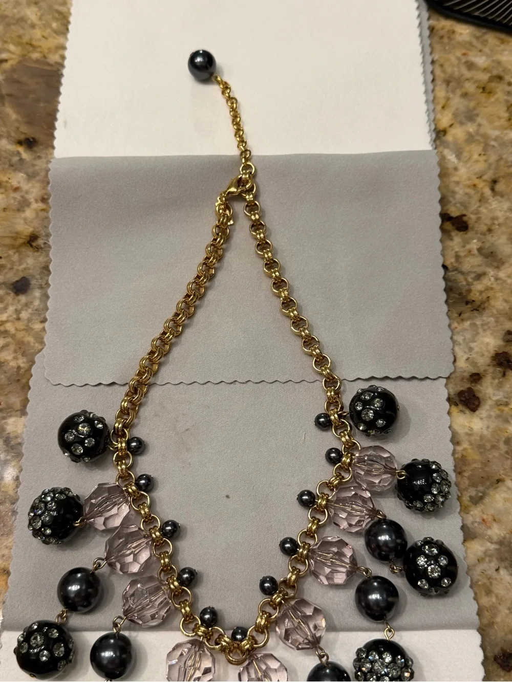 Kate Spade Gold Chain Necklace with Black Pavé and Smoky Beads